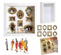 DIY Mini Museum Silhouette Box-Celebrate Your Unique Memories in Style,Shadow Box Frame Kit,Personalized DIY Photo Family Memory Display Case Frame with Gold Mini Frames&Figurines (White,with light)