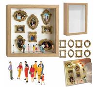 DIY Mini Museum Silhouette Box-Celebrate Your Unique Memories in Style,Shadow Box Frame Kit,Personalized DIY Photo Family Memory Display Case Frame with Gold Mini Frames&Figurines (Wood,with light)