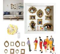 DIY Mini Museum Silhouette Box, Creative Memory Display Kit with Mini Figurines Gold Frames, Personalized Photo Family Memory Display Case for Weddings,Travel,Homes Decor