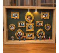 DIY Mini Museum Silhouette Box, Customizable Photo Display Frame Set Shadow Box Frames Kit, DIY Photo Family Memory Display Case for Valentine Anniversary Wedding Decor (Brown Grad Set L 1 w/light)