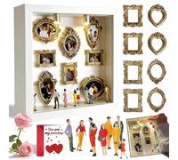 DIY Mini Museum Silhouette Box, Shadow Box Frame Kit with Gold Mini Frames & Figurines, Minis Museum Picture Frame with Lights, A Meaningful Gift for Valentine's Day & Anniversaries (White)