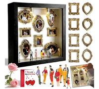 DIY Mini Museum Silhouette Box, Shadow Box Frame Kit with Gold Mini Frames & Figurines, Minis Museum Picture Frame with Lights, A Meaningful Gift for Valentine's Day & Anniversaries (Black)