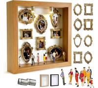 DIY Mini Museum Silhouette Box, Shadow Box Frame Kit with Lights, Golded Mini Frames & Figurines, 2026 Celebrate Your Unique Memories in Style, for Anniversary, Wedding, Birthday Valentines DayGift