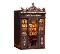 DIY Miniature House Book Corner Set, Creative Wooden Puzzle Toy with LED Light Decoration, Suitable for Home Decoration
