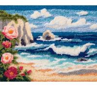 DIY Paesaggio Kit Tappeto Annodato Onde Della Spiaggia Kit Per Tappeti Con Uncinetto Per Bambini，Set Per Uncinetto Per Principianti，Kits Per Realizzare Arazzi Con Tela Stampata，Rega 23x16in