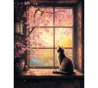 Diy Perline Da Ricamo Gatto E Albero Di Fiori Vicino Alla Finestra Kit Per Ricamo Con Perline,Set Fai Da Te,Strumenti,Hobby,Kits Per Punto Croce 40x50cm