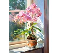 DIY Pittura Diamante, Orchidea in vaso da fiori, altezza, 50 x 70 cm Creazione Mosaici 5D, Diamond Painting Kit Completo, Diamond Art Kit per Adulti, Paint by Numbers Principianti, Pittura Decorativa