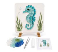DIY Sea Glass Art Kit, Mosaic Craft Kit with Board, Stand and Glue (Type B) | Sea glass art kit with board, stand, tweezers, instructions and glue stick for creating an ocean-inspired display.