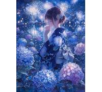 Diy Set Per Ricamo Con Perline Donne Vestite Con Il Kimono E Fuochi D'Artificio Kit Per Ricamo A Punto Croce Con Perline Stampate Fai Da Te,Decorazioni Per La Casa 50x70 cm