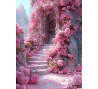 Diy Set Per Ricamo Con Perline Fiori Rosa Fuori Dalla Porta Della Fantasia Schema Per Ricamo A Punto Croce Con Perline, Fai Da Te, Da Appendere Alla Parete, Set Di Perle 3D 40x50cm