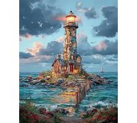 Diy Set Per Ricamo Con Perline Paesaggio Del Faro Sul Mare Kit Per Ricamo A Punto Croce Con Perline Fai Da Te, Set Per Ricamos Con Perlines Da 3 Mm Per Lavori Artigianali 40x50cm