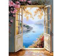 Diy Set Per Ricamo Con Perline Vista Mare Da Sogno Fuori Dalla Finestra Schema Per Ricamo A Punto Croce Con Perline, Fai Da Te, Da Appendere Alla Parete, Set Di Perle 3D 40x50cm