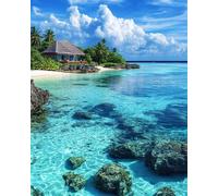 Diy Set Per Ricamo Per Adulti Vista Mare Sull'Isola Kit Per Ricamo A Punto Croce Con Perline Stampate Fai Da Te, Decorazioni Per La Casa 50x70cm