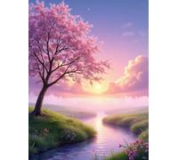Diy Set Ricamo Perline Animazione Paesaggio Di Alberi E Fiori Lungo Il Fiume Kits Punto Croce Con Perline Fai-Da-Te Kit Ricamato Set Facile Per Adulti Principianti Arte Del Ricamo 9CT 50x60cm