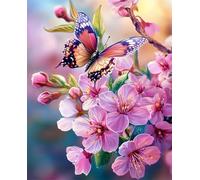 Diy Set Ricamo Perline Fiori Di Pesco Rosa E Farfalle Kit Per Ricamo A Punto Croce,Pittura Fai Da Te Con Perline,Arazzo 3D,Seed Bead Embroidery Kits 9CT 50x60cm