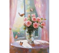 Diy Set Ricamo Perline Rose Rosa In Vaso Kits Punto Croce Con Perline Fai-Da-Te Kit Ricamato Set Facile Per Adulti Principianti Arte Del Ricamo 9CT 50x60cm