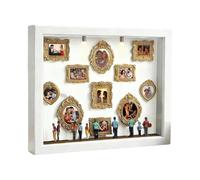 DIY Shadow Box Frame Kit | Wood & Resin, 22.7x31.4cm, Warm LED | Lighted Display With 11 Mini Frames & 8 Figurines | Personalized Memory Keepsake For , Wedding, Birthday & Home