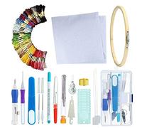 DIYARTS Kit di Ricamo Kit di Attrezzi A Punto Croce Professionale con Filati 50 Colori Kit di Cucito Fai da Te Kit di Avviamento A Maglia Fatto A Mano Cerchi per Ricamo