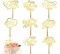 DIYASY 9 topper per torta con scritta "Happy Mother's Day", in acrilico, double-face, glitterati, decorazione per feste