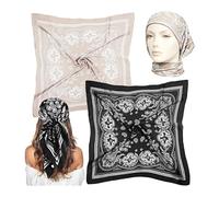 DIYCUT 2 Pezzi Bandana Donna, Polivalente Foulard Capelli 70 x 70 cm, Quadrato Grande in Raso Sciarpe, Ideale per Quotidiano, Viaggio, Festa, Costume, Collo e Testa(Nero e Beige)