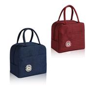 DIYCUT 2 Pezzi Borse Termiche Porta Pranzo, Borsa Termica Pieghevole, Borsa Frigo Morbida, con Pellicola Isolante, per Lunch Box, Picnic, Scuola, Ufficio e Viaggio (Blu/Rosso)