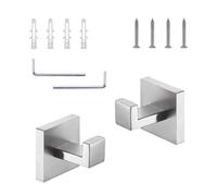 DIYCUT 2 Pezzi Gancio Appendiabiti, Acciaio Inossidabile Gancio da Parete, Argento Gancio Doccia, con Accessori di Montaggio, Ganci Accappatoio Bagno per Soggiorno, Bagno, Camera da Letto