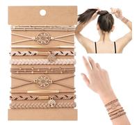 DIYDEC Braccialetto elastico per capelli da donna, 5 stili, morbido, intrecciato, bohémien, elastico per capelli senza danni, per ragazze, spessi, sottili, lunghi, ricci, accessori per capelli beige e