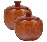 DIYEAH 2 ciotole in legno da 150 ml con coperchio, contenitore per spezie | Barattolo in legno per condimenti, barattolo rustico per sale, zucchero, pepe e caffè, pratico contenitore di ricarica per