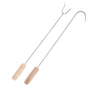 DIYEAH 2 Pezzi Gancio per Carne in Acciaio Resistente e Legno per Uso Quotidiano, Multifunzione per Arrostire, Facile da Pulire e Inserire nella Carne