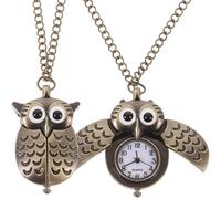 DIYEAH 2 Pezzi Orologio da Tasca a Gufo Retrò in Lega, Quarzo Decorativo | Stile Vintage e Lavorazione Curata, Colore Caffè, da Appendere, Dettaglio Originale per Collezione