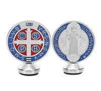 DIYEAH 2 Pezzi Statuetta di San Benedetto, Decorazione Religiosa Elegante | Doppio Motivo Colorato, Base Stabile e Superficie Liscia, per Libreria, Comodino, Altare e Ufficio