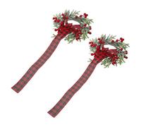 DIYEAH 2pezzi Ghirlanda Natalizia Piccola Bacche Rosse e Fiocco Ghirlanda Natale in Stile Rustico Fiori Artificiali da Mobiletto per Cucina Nastri Sottili per Porta d Ingresso e Finestra