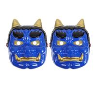 DIYEAH 2pezzi Maschera Demoniaca Giapponese Samurai Blu in Plastico Corna, Riutilizzabile per Costume Cosplay Halloween e Festa Mascherata
