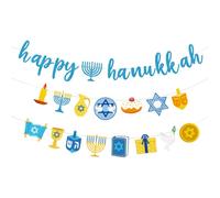 DIYEAH 3 pezzi di striscioni di Chanukah - Bandierine glitterate Happy Hanukkah - Decorazione di carta a forma di stella di Chanukah con gagliardetto appeso per la festa ebraica delle vacanze Photo