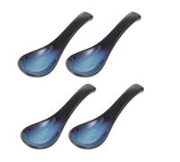 DIYEAH 4 Pezzi Ceramica Cucchiaio da Minestra Blu Stile Giapponese Retro | Leggero e Portatile, Formato Piccolo, Facile da Riporre, Adatto a Tavola Quotidiana e Festività