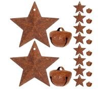 DIYEAH 48 Campanellini Natalizi Rustici in Metallo Arrugginito Set da 48 Pezzi Campanelle a Stella e Croce da 2-4 CM Decorazioni Artigianali per Alberi di Natale e Addobbi Festivi da