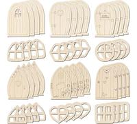 DIYEAH 48 Pezzi Porte da Fata in Legno Khaki Non Verniciate per Progetti di Fai da Te e Pittura, Decorazioni per Giardino e Casette delle Fate