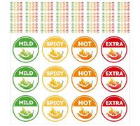 DIYEAH 480 Pezzi Etichette Rotonde a 4 Livelli in PVC per Alimenti | Adesivi Rotondi Chiara Codifica del Peperoncino, Forte Adesione, per Cucina e Locale