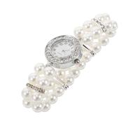 DIYEAH Bracciale Elastico Con Doppia Serie Di Perle e Orologio Da Polso Elegante Per Donna, Gioiello Regolabile Con Strass, Accessorio Moda Per Festa e Regalo