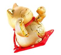 DIYEAH Ceramica Portasoldi Gatto della Fortuna Dorato Scultura Maneki Neko con Zampa Mobile Salvadanaio Decorativo per Casa Ufficio e Regalo Creativo