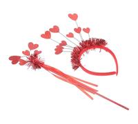 DIYEAH Cerchietto a Forma di Cuore Rosso e Bastoncino da Fata Set 2 Pezzi, Accessorio per Chioma Leggero e Comodo, Decorazione per Festa degli Innamorati, Feste e Spettacoli per Bambine