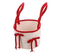 DIYEAH Cestino Intrecciato a Mano in Corda di Cotone con Fiocco e Manici Rotondo 20x15 Cm Organizer Portaoggetti Multiuso per Cameretta, Scrivania e Dispensa Ventilato Portatile