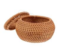 DIYEAH Cestino Portaoggetti Rotondo in Rattan con Coperchio Protettivo Piccolo e Realizzato a Mano Ventilato per Cucina e Bagno Organizer Naturale per Snack e Oggetti Vari