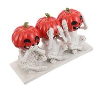 DIYEAH Decorazione Intaglio Scheletro in Resina Halloween Statuetta Teschio Non Sento Non Vedo Non Parlo Ornamento Compatto per Tavolo Festa e Centrotavola Spettrale