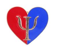 DIYEAH Distintivo di psicologia, spilla a forma di cuore smaltata da | Presenta la lettera greca Psi su uno sfondo a forma di cuore rosso e blu, un badge identificativo professionale per i