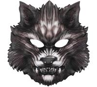 DIYEAH Maschera da Lupo in Eva Mezza Faccia per Halloween e Carnevale, Realistica e Vivida Cinturino Telescopico per Fissaggio Comodo