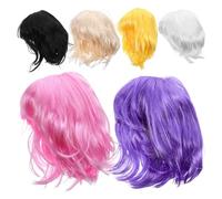 DIYEAH Parrucche Colorate Sintetiche Bob 6 Pezzi per Donne e Ragazze, Caschetto Corto Riccio Frangia per Feste di Cosplay e Carnevale, Set Colori Assortiti Nero, Bianco, Giallo, Rosa,