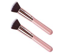 DIYEAH Pennello Fondotinta Piatto Rosa Set 2 Pezzi Setole Morbide per Trucco da Comò e Portatile, Strumento Cosmetico Ergonomico Multiuso per Cipria e Fondotinta Liquido, per