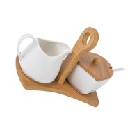 DIYEAH Pentole Cucina in Ceramica Bianca con Zuccheriera Lattiera Cucchiaio e Vassoio Contenitori Spezie Resistenti Forno Microonde Lavastoviglie