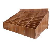 DIYEAH Scatola portaoggetti per cellulare in legno con 48 griglie, supporto per calcolatrice, organizer da scrivania per aule, ufficio, riunioni, marrone